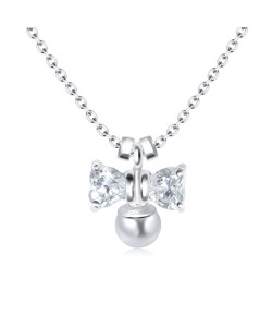 Bow Crystal with Pearl Silver Necklace SPE-96n